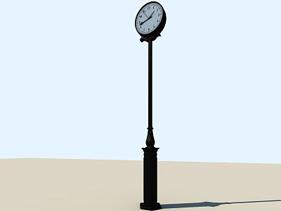Classic Outdoor Light Pole With Decorative Design And Clock For Garden Lighting 3d model