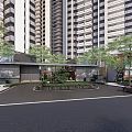 Modern High Rise Residential Landscape With Circular Greenery Entrance Trees And Architectural Design