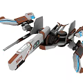 Futuristic Sci Fi Spaceship With White Orange Blue Design And Mechanical Wings