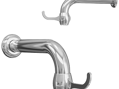 Modern Chrome Wall Mounted Faucet With Curved Spout And Lever Handle Design 3d model