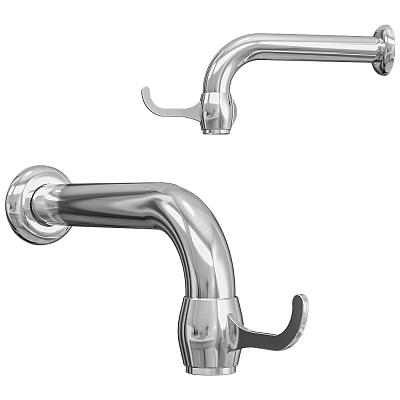 Modern Chrome Wall Mounted Faucet With Curved Spout And Lever Handle Design 3d model