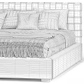Modern Gray Bed With Tufted Headboard Multiple Pillows And Textured Beddings 3d model