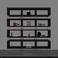 Modern Display Shelf Unit With Black Compartments And Metal Frame For Living Room Decorative Items