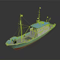 Blue And White Fishing Boat With Masts Antennas And Red Bottom Hull