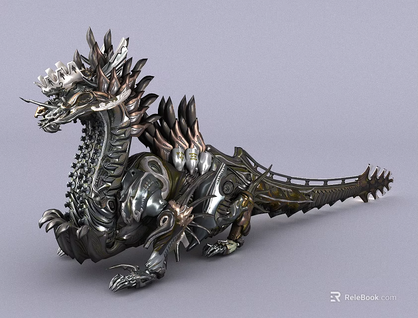 Intricate Metal Dragon Sculpture Featuring Mechanical Armor And Detailed Decorative Elements 3d model 