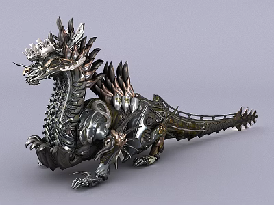 Intricate Metal Dragon Sculpture Featuring Mechanical Armor And Detailed Decorative Elements 3d model