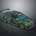 Custom Race Car With Green Snake Pattern Rear Spoiler And Black Body Design