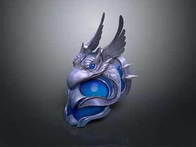 Ornate Silver Weapon Featuring Winged Design And Blue Gemstone Accents 3d model