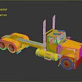 Yellow Semi Truck With Chrome Exhaust Pipes Shiny Surface Silver Wheels On Gray Background