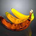 Fresh Bananas in Yellow and Brown Hues Showing Various Ripeness Stages on Black Background