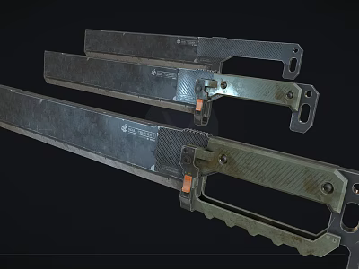 Tactical Weapon Saws With Three Metal Blades And Ergonomic Handles For Combat Use 3d model
