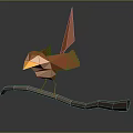 Origami Bird Doll Standing On Branch With Orange Body And Yellow Beak