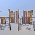 Wooden Fence Panels Metal Posts and Assorted Fence Components with Various Structures 3d model