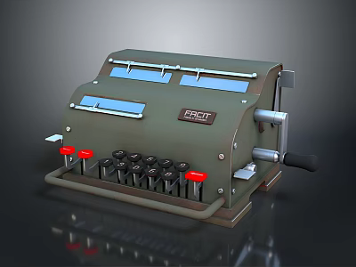Vintage PROCT Mechanical Calculator With Green Body Blue Display Windows And Red Black Keys 3d model