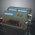 Vintage PROCT Mechanical Calculator With Green Body Blue Display Windows And Red Black Keys