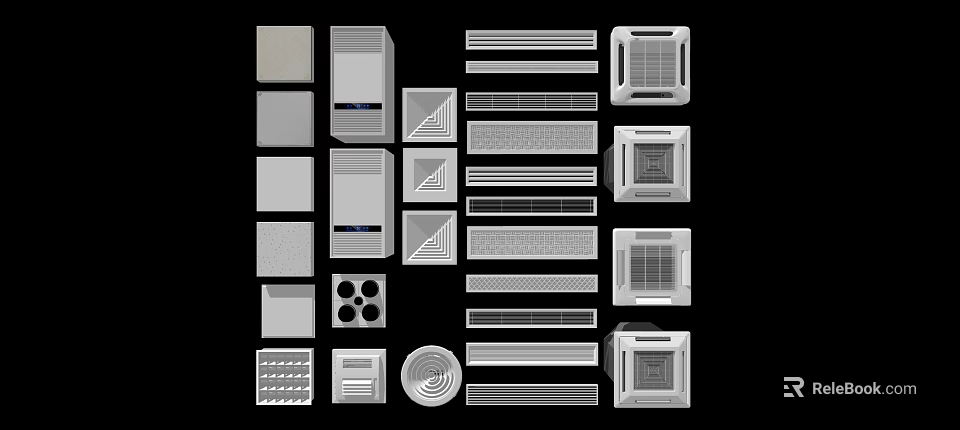 Various Modern Air Conditioner Vents With Different Shapes And Patterns 3d model 