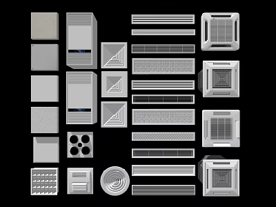 Various Modern Air Conditioner Vents With Different Shapes And Patterns 3d model