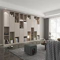 Modern Living Room Bookcase Design With Open Shelves And Decorative Plants