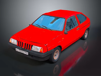 Red Classic Sedan Front View On Black Background With Reflective Surface 3d model