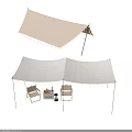 White And Beige Tents With String Lights And Chairs For Outdoor Bonfire Setup