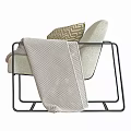 Modern Accent Chair with Black Metal Frame Light Beige Fabric and Geometric Pillow Throw Blanket