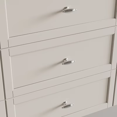 Sleek Metal Handles On Modern White Drawer Cabinet With Minimalist Design 3d model