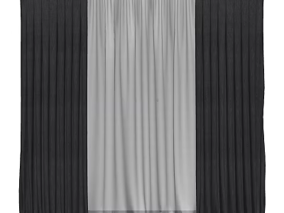 Modern Home Window Curtains With Black Panel And Gray Sheer Fabric 3d model