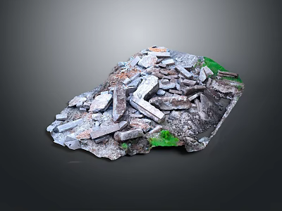 Natural Stone And Wood Fragments With Green Foliage In Stacked Textured Design 3d model