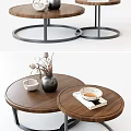 Round Coffee Table With Wooden Top Metal Frame Nested Design And Decorative Items 3d model
