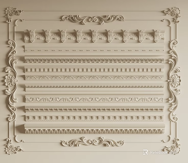 Decorative Gypsum Moldings With Various Intricate Patterns For Interior Design 3d model
