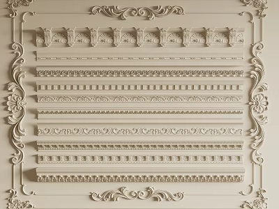Decorative Gypsum Moldings With Various Intricate Patterns For Interior Design 3d model
