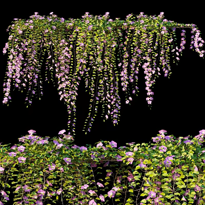 Lush Hanging Vines With Purple Flowers And Green Leaves In Garden 3d model