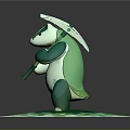 Cartoon Badger Character Standing And Holding Umbrella On Green Spotted Circular Base