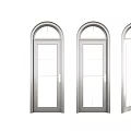 Hinged Doors With Arched Top Glass Panels Golden Handles White Black Colors Light Tile Floor