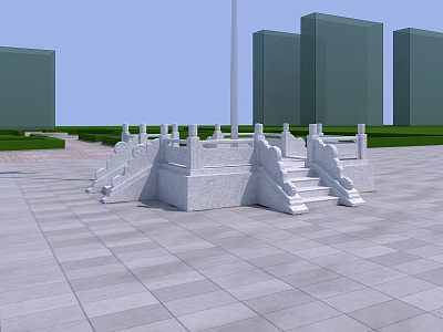 Stone Structure with Steps and Railings in Urban Square Near Tall Buildings 3d model