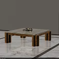 Modern Coffee Table With Glass Top And Wooden Legs In Bright Room With Natural Light