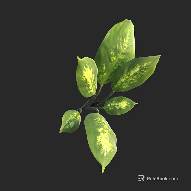 Fresh Green Leaves with Yellow Spots and Multiple Foliage on Dark Background 3d model 