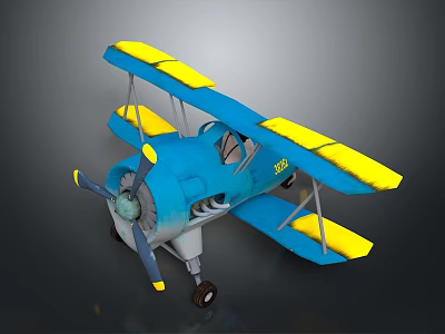Blue And Yellow Biplane 3D Model For Aerospace Themed Collection 3d model