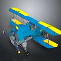 Blue And Yellow Biplane 3D Model For Aerospace Themed Collection