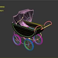 Vintage Baby Carriage With Black Canopy Brown Body And Four Wheels