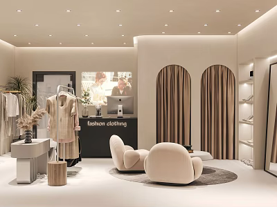Modern Clothing Store Interior Design With Fashion Apparel Displays And Cozy Seating 3d model