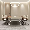 Modern Conference Room With Long Table Comfortable Chairs Large Screen TV And Pendant Light
