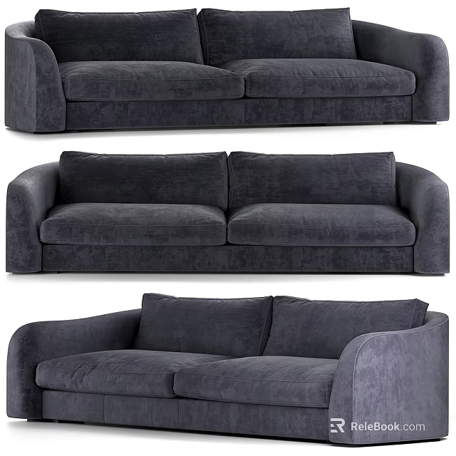 Dark Gray Two Seater Sofa With Velvet Upholstery Modern Design And Sleek Armrests 3d model 