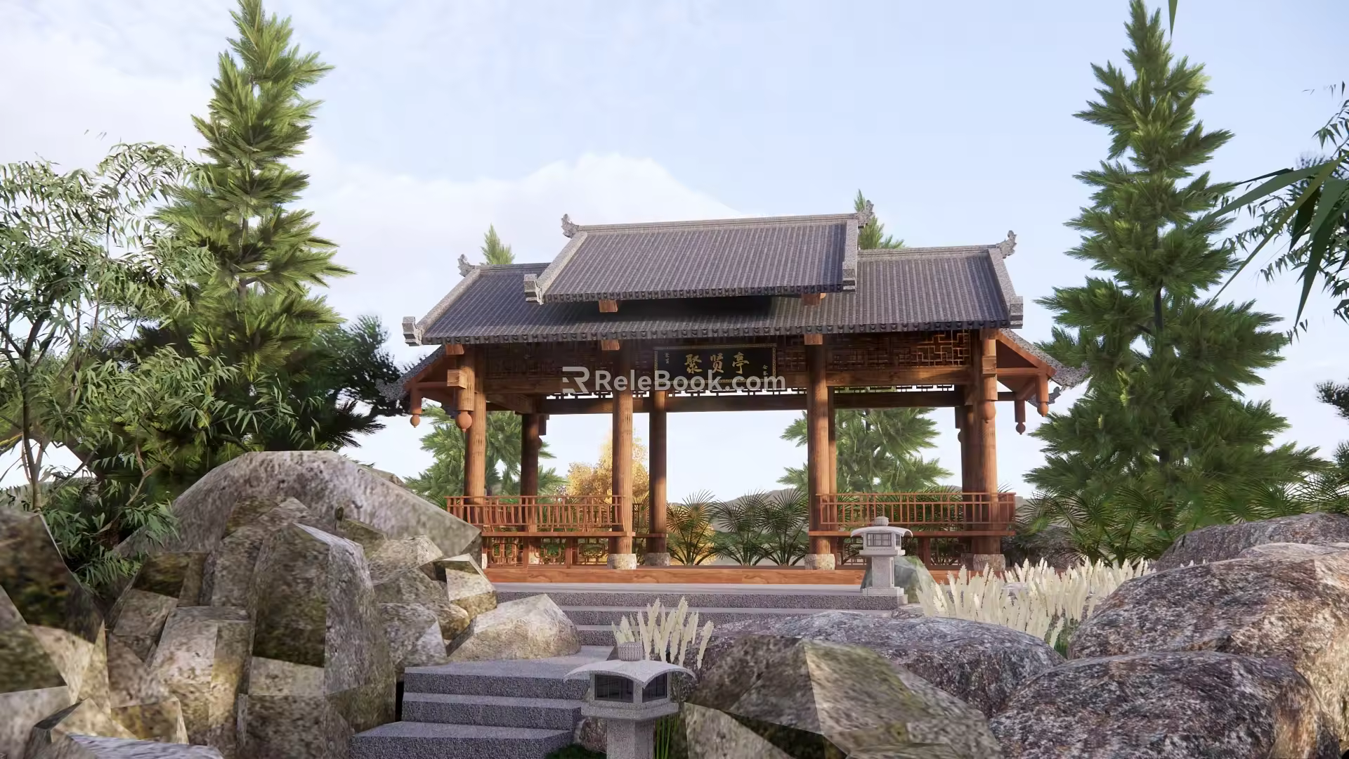 Chinese-style pavilion with gallery pavilion ancient pavilion ancient gallery frame pavilion tower pavilion landscape pavilion hexagonal pavilion double-layer pavilion landscape gallery frame 3d model