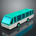 Turquoise Modern Bus With Large Windows And Green Wheels On Reflective Surface 3d model
