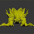 Blue Fantasy Creature With Red Streamers Horns Sharp Claws Pink And Yellow Accents