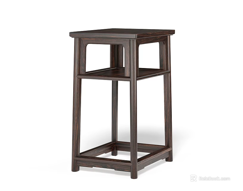 Solid Dark Wood Coffee Table Featuring Two Tier Design And Square Top Oriental Style 3d model