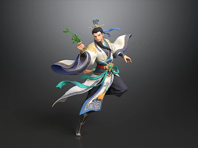 Man In Traditional Flowing Robe With Green Branch And Decorative Crown Dynamic Pose 3d model