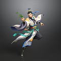 Man In Traditional Flowing Robe With Green Branch And Decorative Crown Dynamic Pose