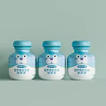 Bottled Kids Drinks with Cute Cartoon Face Labels and Blue Caps